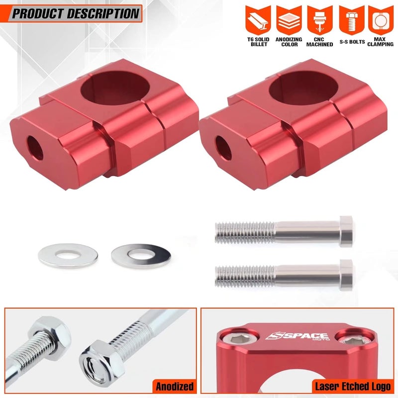 fewfuss Universal Dirt Bike Handlebar Mounts- Motorcycle Handlebar Riser Mounting Kit 1-1/8" Red - Image 4
